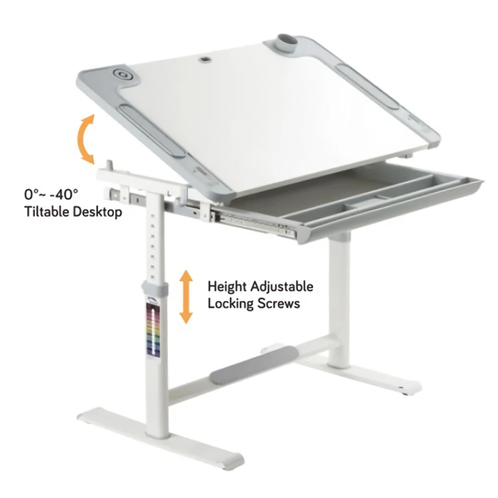 Παιδικό Γραφείο Brateck Σετ και Καρέκλα B301, ρυθμιζόμενο, γκρι