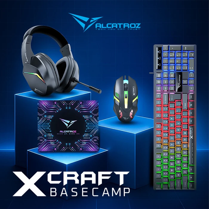 ALCATROZ X-Craft Basecamp 4-in-1 Gaming Starter Pack (Πληκτρολόγιο US, Ποντίκι, Ακουστικά, Mousepad)