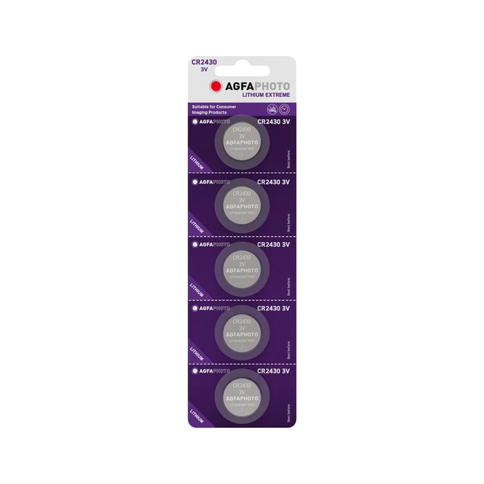 AgfaPhoto CR2430 Lithium Coin Cell Batteries (5 pcs)