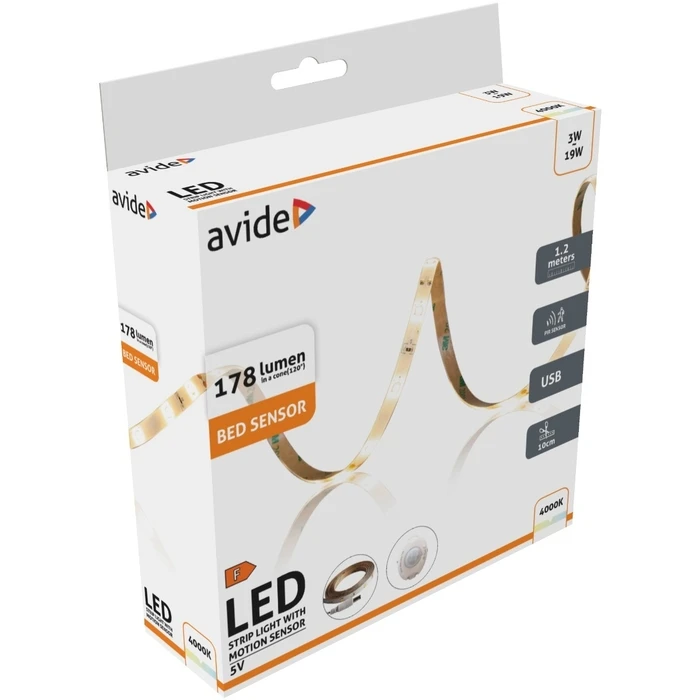 Ταινία LED Avide Blister Αισθητήρας Φωτός Κρεβατιού 5V USB 1.2m 3W 3000K