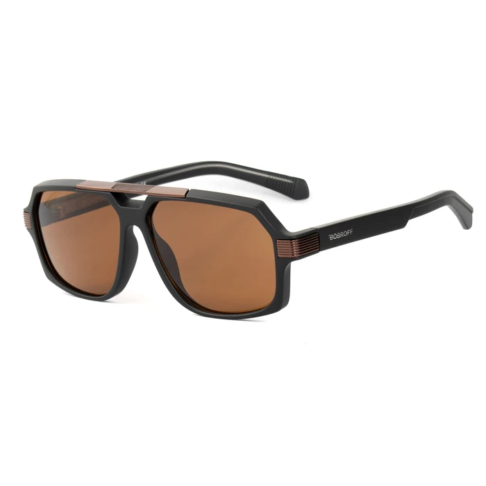BOBROFF Men's Sunglasses BFG0015-C2 (58/15/143) Black Acetate Frame, Brown Lenses