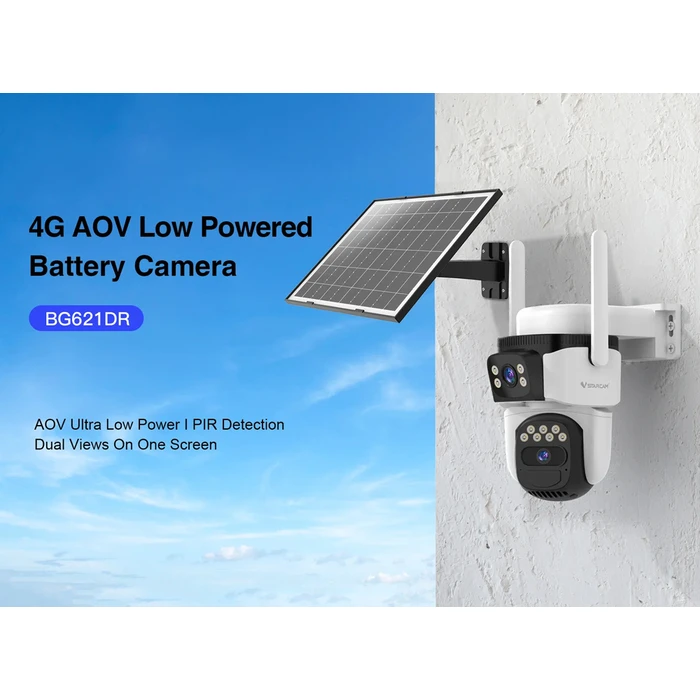 VSTARCAM smart solar camera BG621DR - Dual lens 3MP, 4G, PTZ, IP66 with 8000mAh battery and solar panel