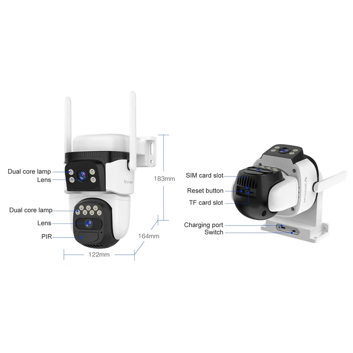 VSTARCAM smart solar camera BG621DR - Dual lens 3MP, 4G, PTZ, IP66 with 8000mAh battery and solar panel