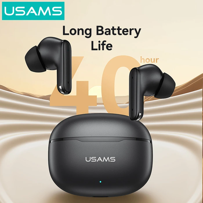 USAMS E05 True Wireless Earphones with Charging Case, Bluetooth 6.0, Black