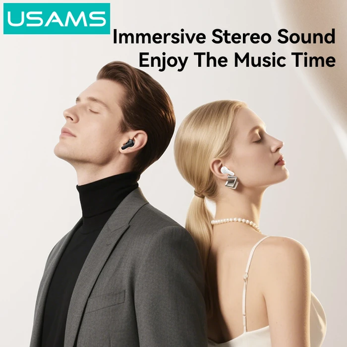 USAMS E05 True Wireless Ακουστικά με Θήκη Φόρτισης, Bluetooth 6.0, Λευκό