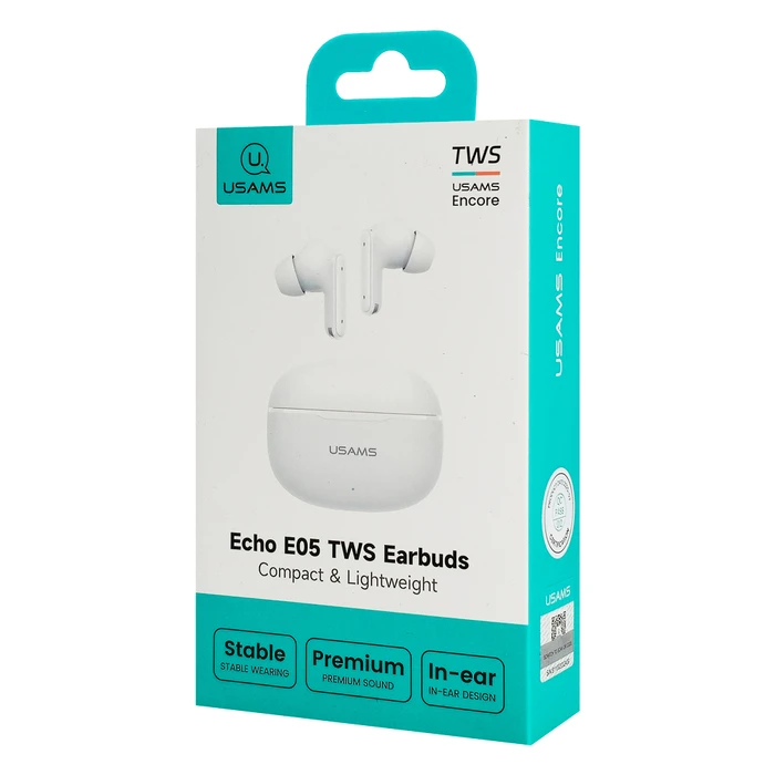 USAMS E05 True Wireless Ακουστικά με Θήκη Φόρτισης, Bluetooth 6.0, Λευκό