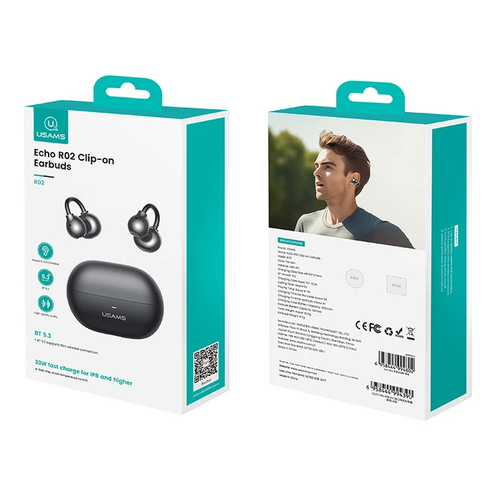 USAMS Echo R02 OWS Earphones with Charging Case, Black
