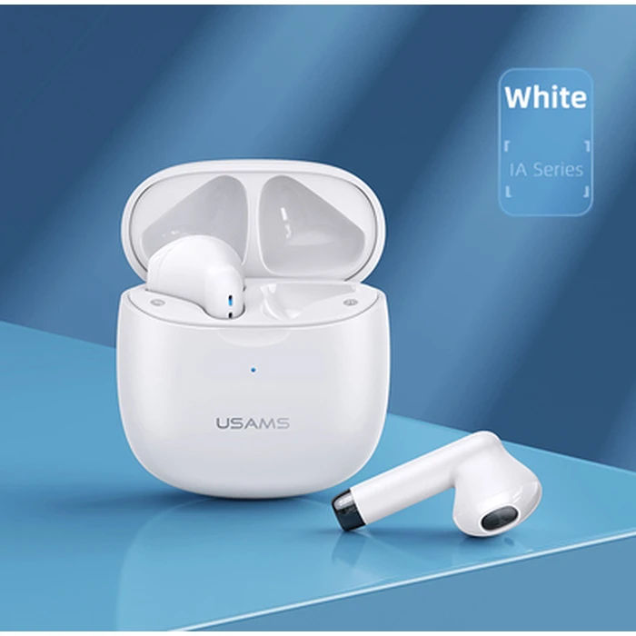 Bluetooth Handsfree Usams IA04 με θήκη φόρτισης, True Wireless, λευκά