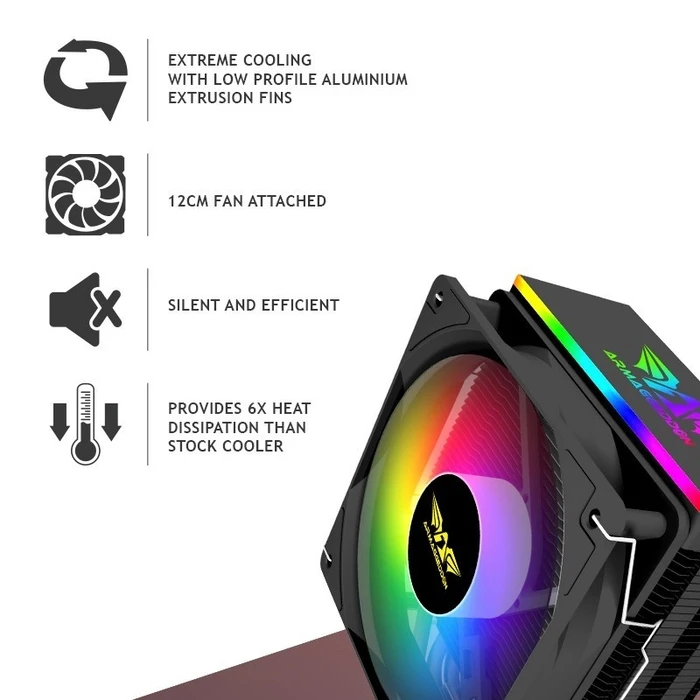 Ψύκτρα CPU Armaggeddon Argb Silent 12cm 6 Heat Pipes Black