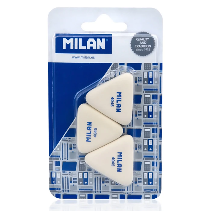 Milan Σετ Γόμες για Μολύβι 445 Τρίγωνη 40x40x40x6mm BMM10099MP 3τμχ Λευκές