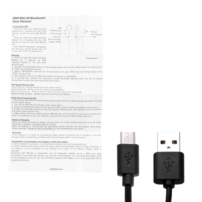 Bluetooth Handsfree NSP BN120 v5.3 multipoint, μαγνητικό, με κλιπ