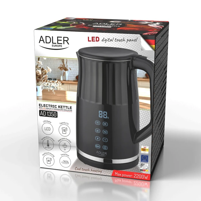 Βραστήρας Adler LED with TEMPERATURE CONTROL 1.7L Black