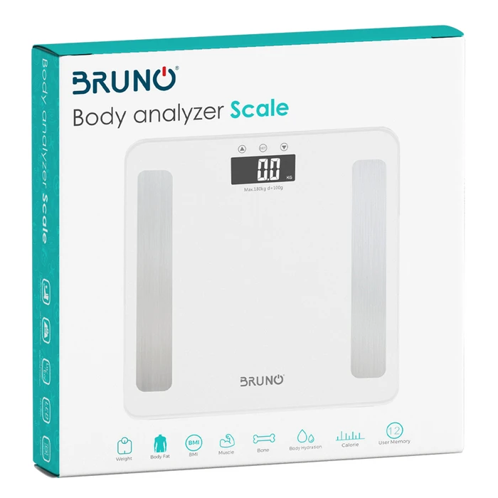 Ζυγαριά Μπάνιου Bruno ψηφιακή με λιπομετρητή BRN-0057, έως 180kg, λευκή