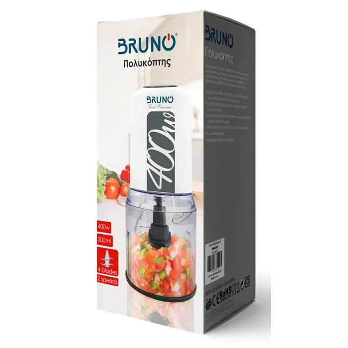 Πολυκόπτης Bruno BRN-0088, 2 ταχύτητες, 400W, 500ml, 4 λεπίδες, λευκός