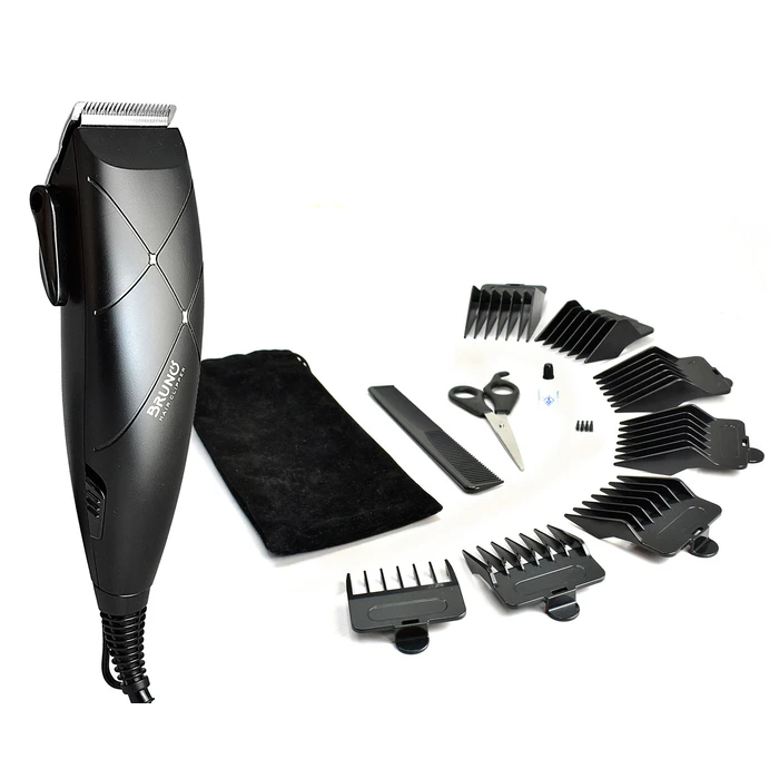 Κουρευτική Μηχανή Bruno BRN-0197 Ρεύματος με εξαρτήματα και τσαντάκι, Μαύρη