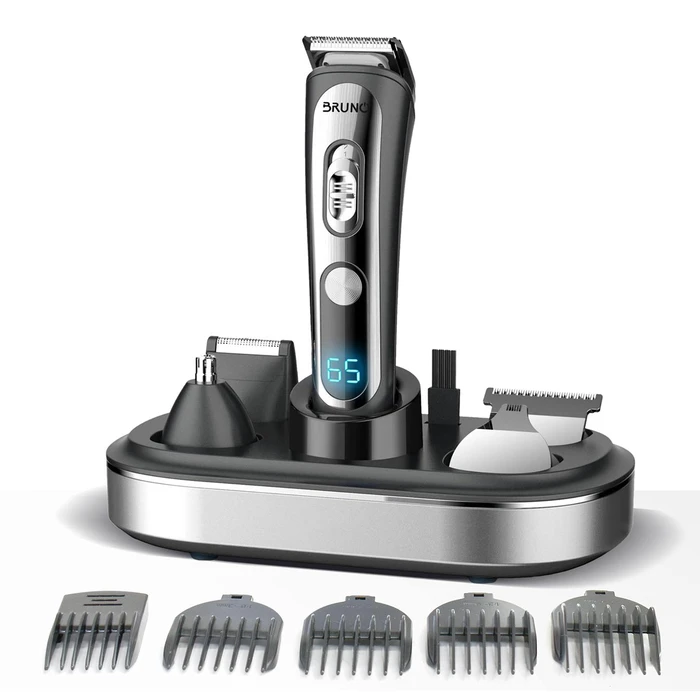 Κουρευτική Μηχανή Bruno BRN-0221 5 σε 1, επαναφορτιζόμενη, ψηφιακή Σετ 16τμχ, black-Inox