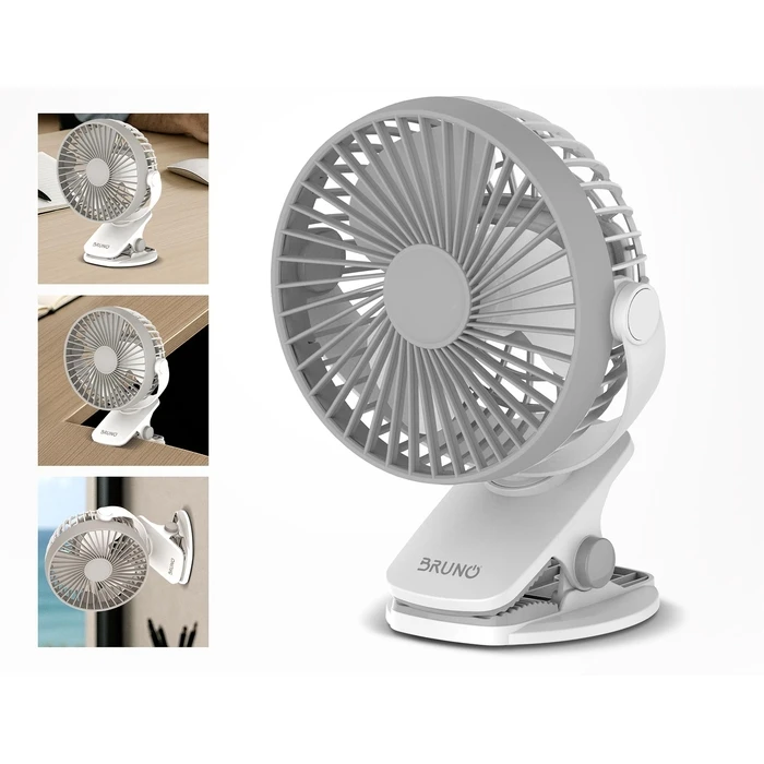 Ανεμιστήρας με Κλίπ Bruno BRN-0230 Επαναφορτιζόμενος, Λευκός-Γκρί