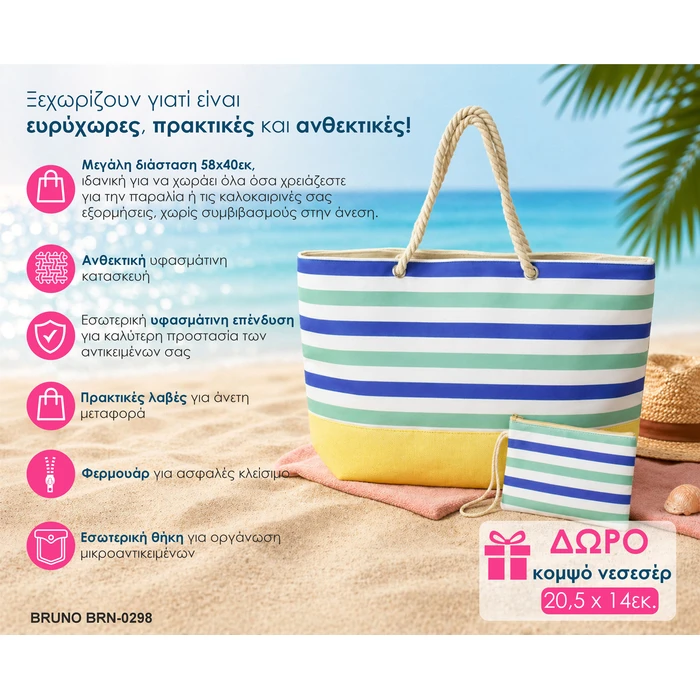Bruno Υφασμάτινη Τσάντα Θαλάσσης με Νεσεσέρ Γαλάζια DM129757