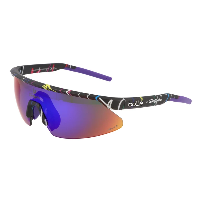 Bollé Micro Edge Unisex Sunglasses – Multicolor Acetate Frame, Blue Polarized Mirror Lens (Model BS032007)