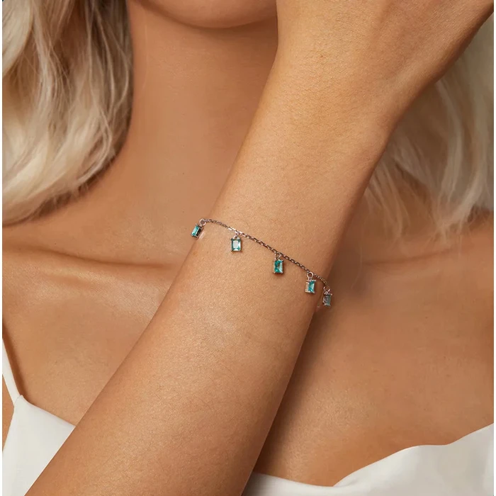 Βραχιόλι Bamoer Bsb168 με Διάφανα Κρύσταλλα, Ασήμι 925, Ασημί/Βεραμάν