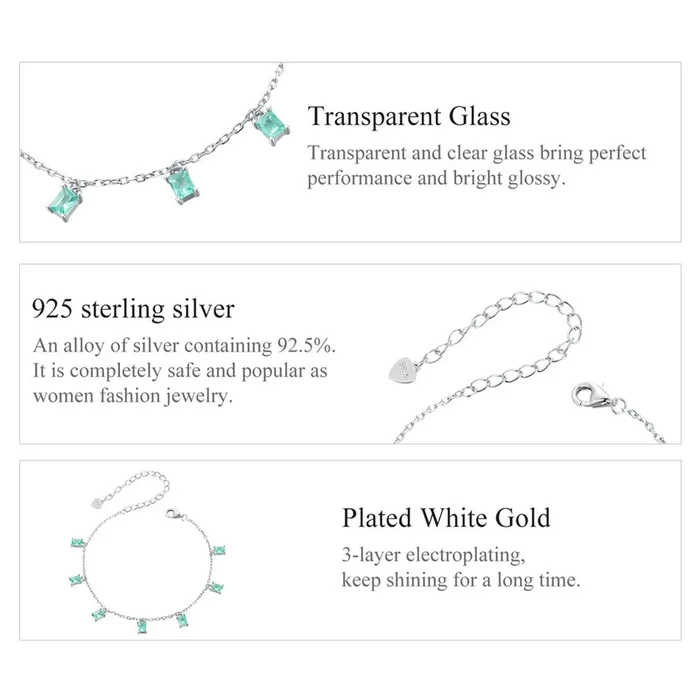 Βραχιόλι Bamoer Bsb168 με Διάφανα Κρύσταλλα, Ασήμι 925, Ασημί/Βεραμάν