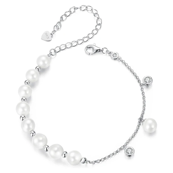 Βραχιόλι Bamoer Bsb189 με Πέρλες & Κυβική Ζιρκόνια, Ασήμι 925, Ασημί