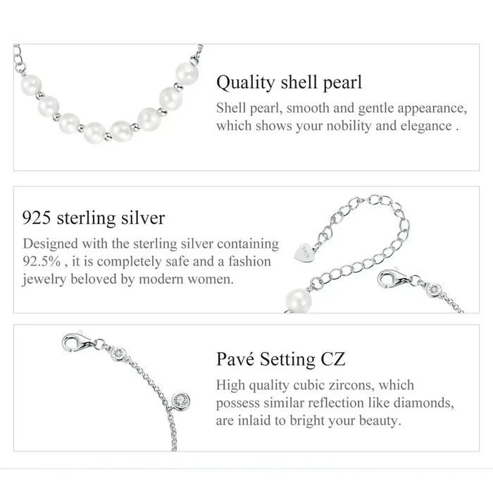 Βραχιόλι Bamoer Bsb189 με Πέρλες & Κυβική Ζιρκόνια, Ασήμι 925, Ασημί