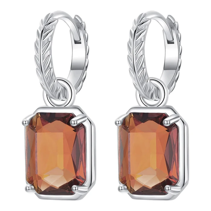 Σκουλαρίκι Bamoerα Κρίκος BSE1081 με Καφέ Διάφανο Κρύσταλλο, Ασήμι 925, Ασημί