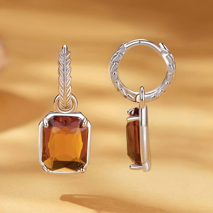 Σκουλαρίκι Bamoerα Κρίκος BSE1081 με Καφέ Διάφανο Κρύσταλλο, Ασήμι 925, Ασημί