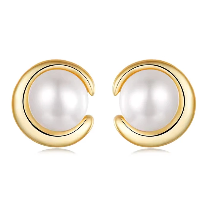 Σκουλαρίκι Bamoerα Καρφωτά BSE1107 με Λευκή Πέρλα, Ασήμι 925, Χρυσό