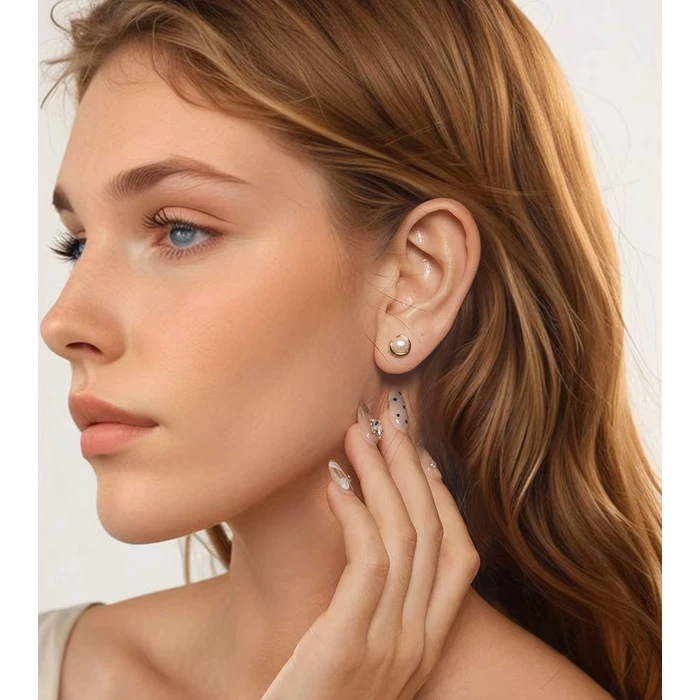 Σκουλαρίκι Bamoerα Καρφωτά BSE1107 με Λευκή Πέρλα, Ασήμι 925, Χρυσό