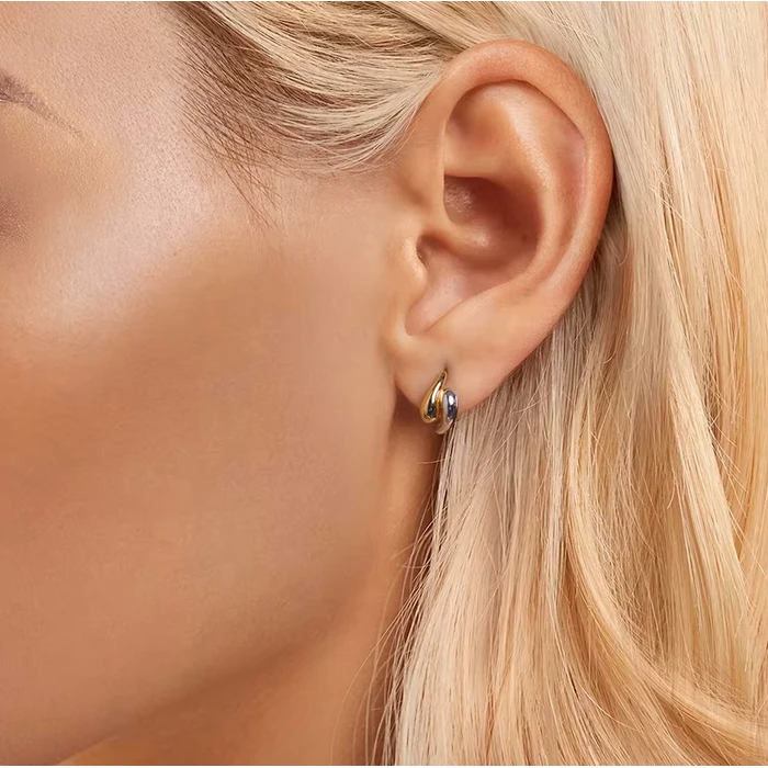 Σκουλαρίκι Bamoerα Κρίκοι BSE1139, Ασήμι 925, Χρυσό/Ασημί