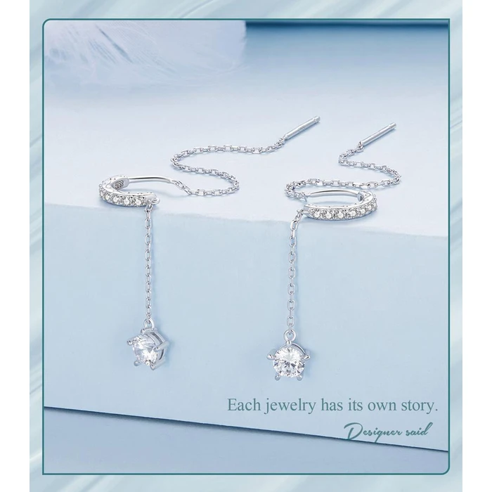 Σκουλαρίκι Bamoerα Κρεμαστά BSE830 με Κυβική Ζιρκόνια, Ασήμι 925, Ασημί