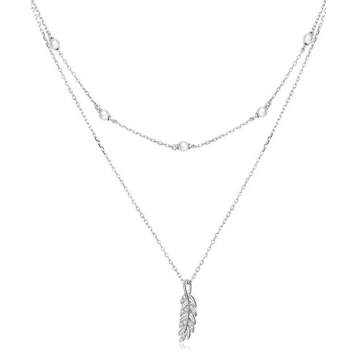 Κολιέ Bamoer BSN208 Δυο Σειρών, με Πέρλες, Ασήμι 925, Ασημί