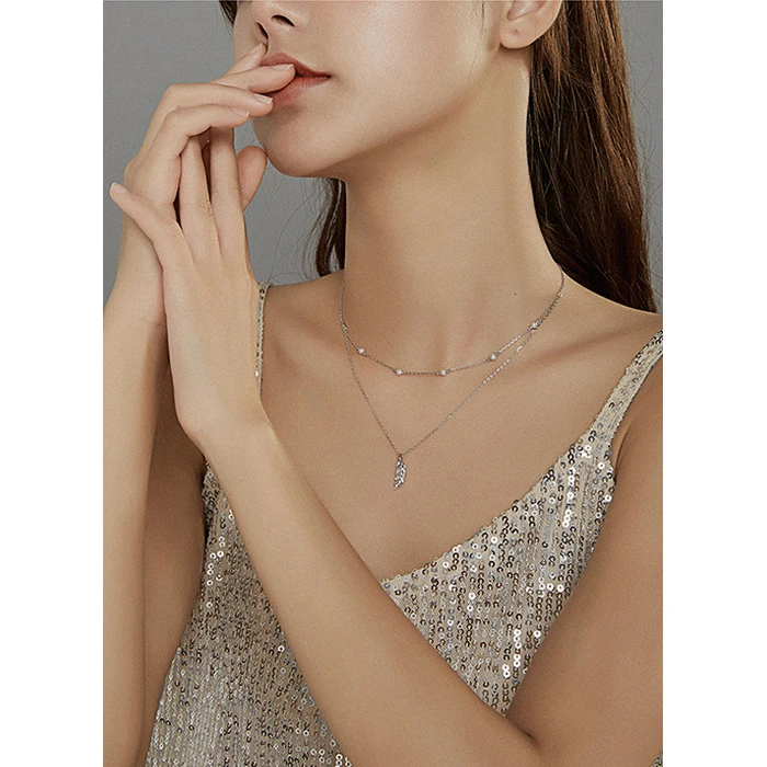 Κολιέ Bamoer BSN208 Δυο Σειρών, με Πέρλες, Ασήμι 925, Ασημί