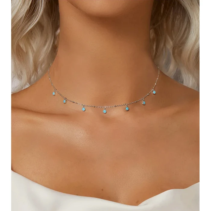 Κολιέ Bamoer BSN388, Ασήμι 925, Ασημί/Τιρκουάζ