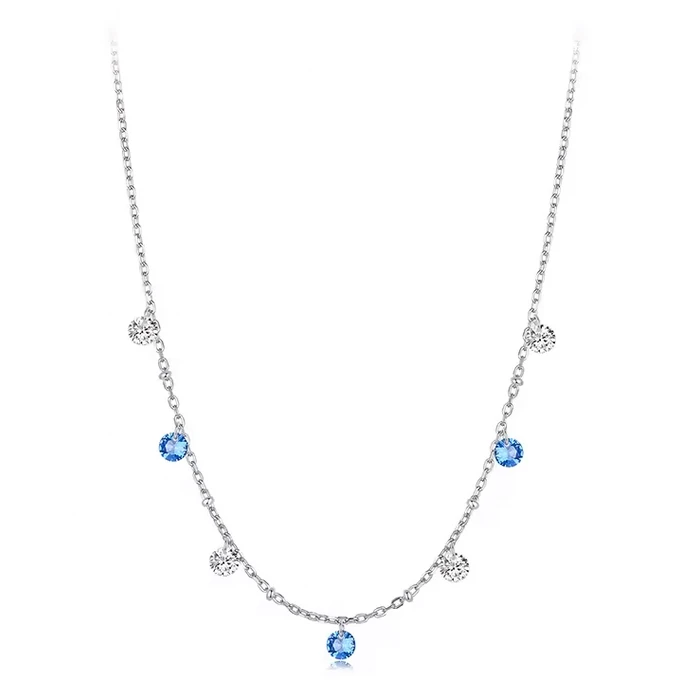 Κολιέ Bamoer BSN428 με Κυβική Ζιρκόνια, Ασήμι 925, Ασημί/Μπλε