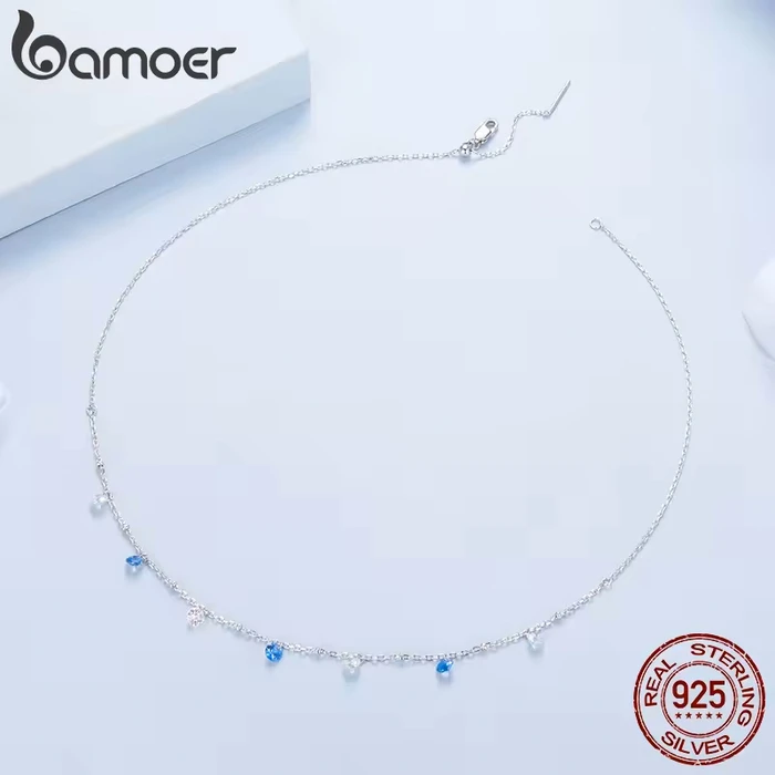 Κολιέ Bamoer BSN428 με Κυβική Ζιρκόνια, Ασήμι 925, Ασημί/Μπλε