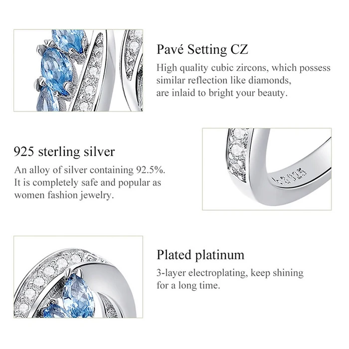 Δαχτυλίδι Bamoer Bsr005, Κυβική Ζιρκόνια, Ανοιγόμενο, Ασήμι 925, Ασημί