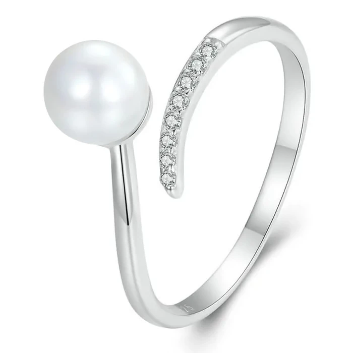 Δαχτυλίδι Bamoer Bsr497-E με Πέρλα & Ζιρκόνια, Ανοιγόμενο, Ασήμι 925