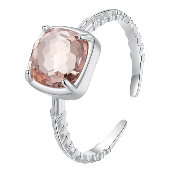 Δαχτυλίδι Bamoer Bsr598-E με Ροζ Διάφανο Κρύσταλλο, Ανοιγόμενο, Ασήμι 925, Ασημί