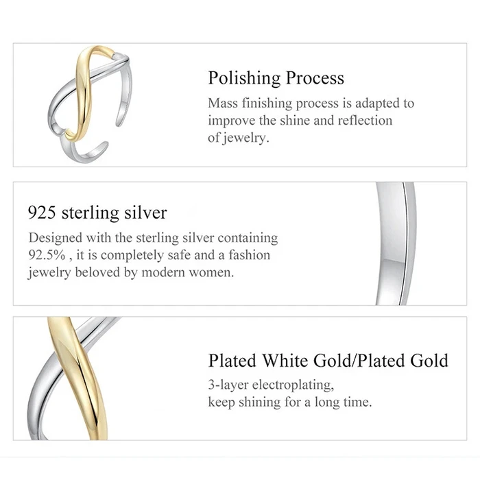 Δαχτυλίδι Bamoer Bsr622-E, Ανοιγόμενο, Ασήμι 925, Ασημί/Χρυσό