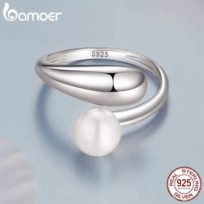 Δαχτυλίδι Bamoer Bsr662-E με Πέρλα, Ανοιγόμενο, Ασήμι 925, Ασημί
