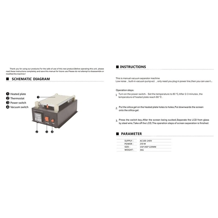 Διαχωριστής Οθονών Vacuum BEST B-988, Temp control, 19 x 11