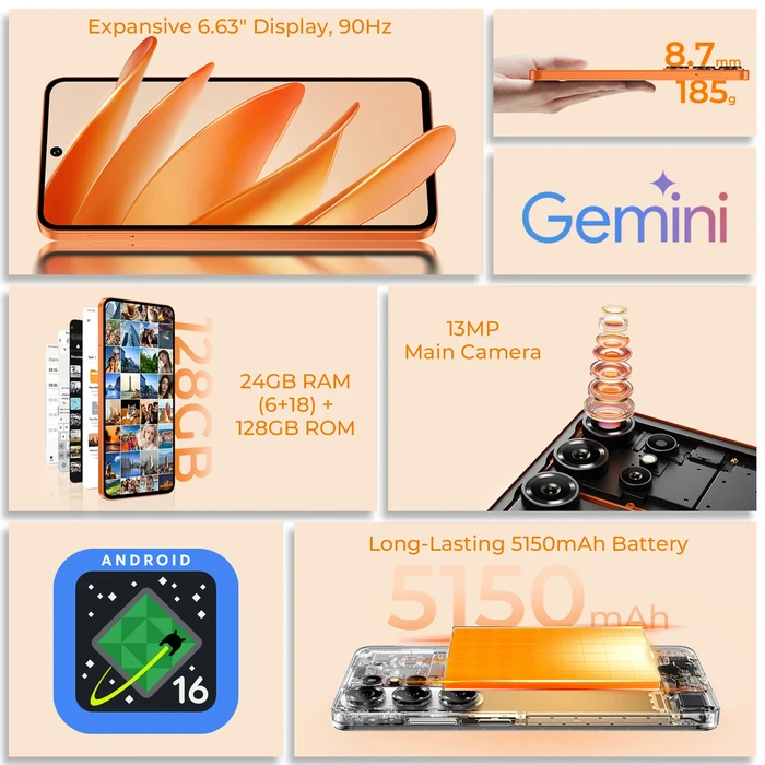 OUKITEL smartphone C26, 6.63", 6GB/128GB, 5150mAh, πορτοκαλί