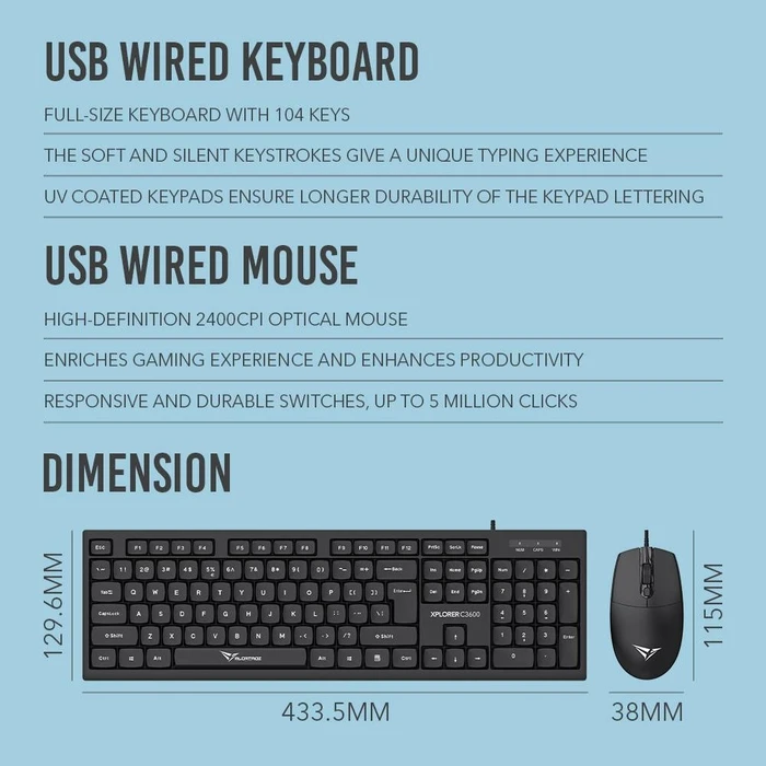 Πληκτρολόγιο Ενσύρματο Alcatroz USB and Xplorer C3600 Black