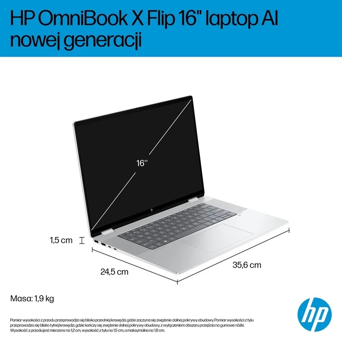 HP OmniBook X Flip 16 Υπολογιστής Φορητός 16 Οθόνη OLED 3K Αφής Intel Core Ultra 7 258V 32GB 1TB Arc 140V Windows 11 Glacier Silver