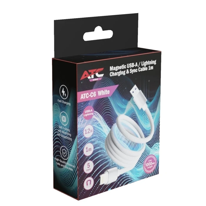 Atc Μαγνητικό Καλώδιο Φόρτισης USB A σε Lightning 12W 1m Λευκό