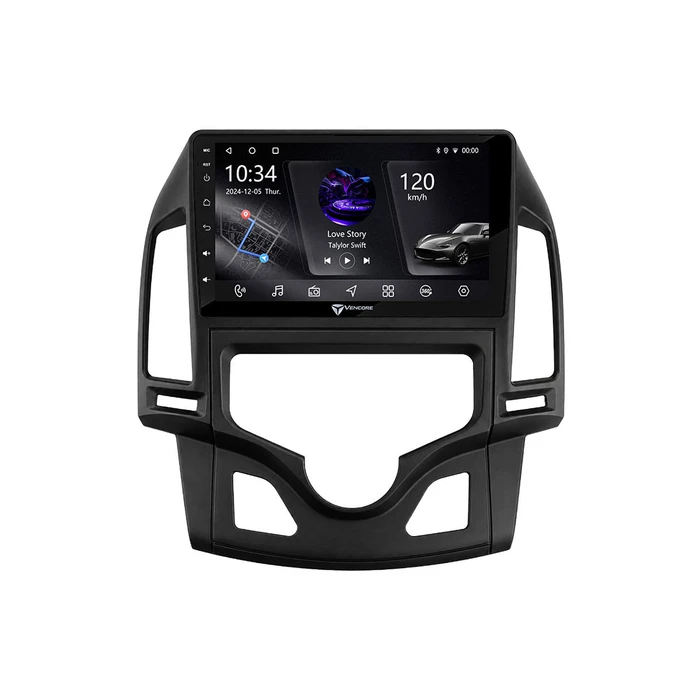 VenCore 3236-10005-0800B - Multimedia Android 15 9" IPS PX5S Octa-Core 2GB/32GB Touchscreen Head Unit with Front Panel, CarPlay, Android Auto and 360° Camera Support for Hyundai i30 Auto A/C 2007-2012 - Black