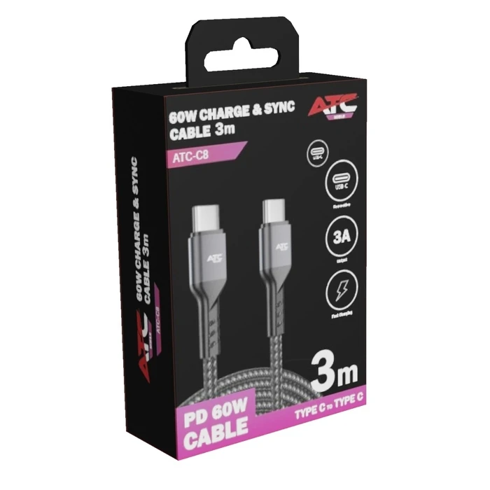 ATC-C8 Καλώδιο USB-C σε USB-C 60W 3m (ATC)